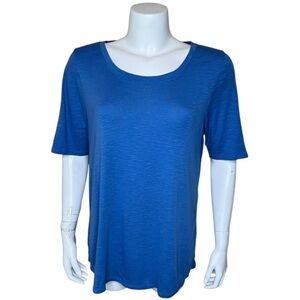 J Jill Pima Scoop-Neck Elbow-Sleeve Tee Top L Blue